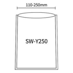 SW-Y250 bag width range: 110–250 mm for standard retail pouches