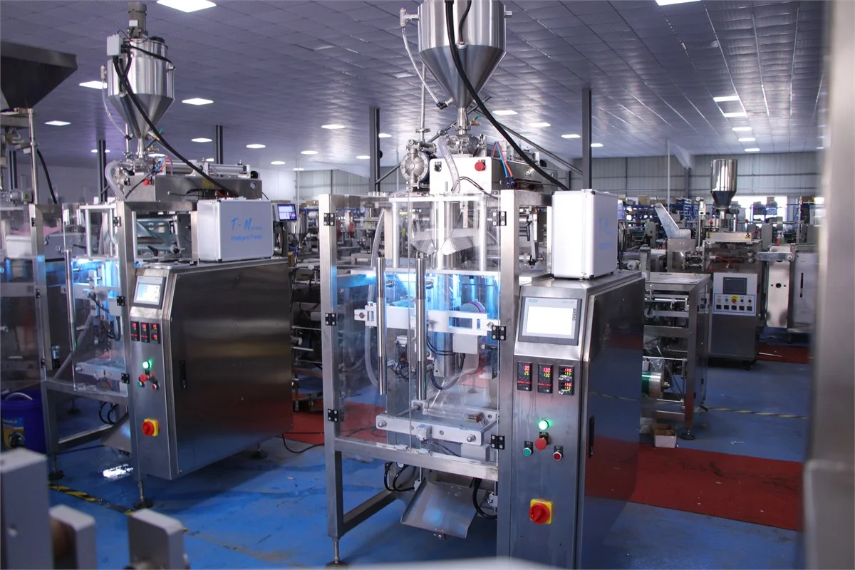 SW-420F collar type liquid packing machine — full front view on factory floor