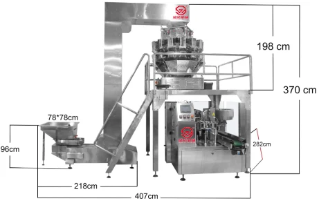SW-D200 premade bag granule packing machine 3-view dimension drawing with measurements in mm