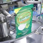 Pouch being filled on carousel