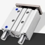 SMC guided pneumatic cylinder actuating heat-sealing jaws on SW-Y premade bag liquid packing machine