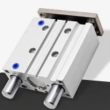 SMC guided pneumatic cylinder for end seal jaw actuation on SW-350B film beneath feeding pillow packing machine
