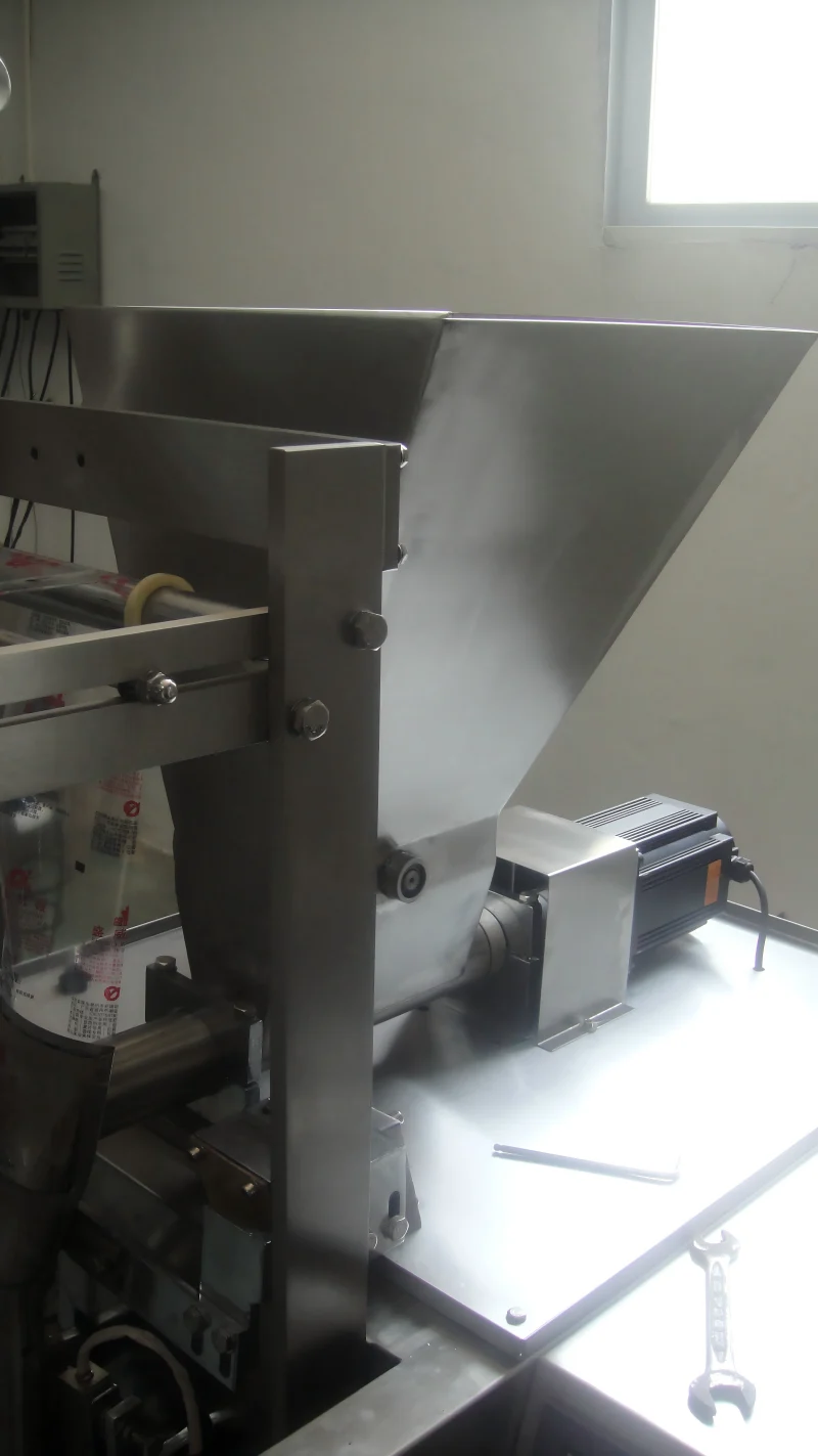 Auger filler and stainless steel hopper on SW-2030B — servo-controlled auger screw for precise powder dosing