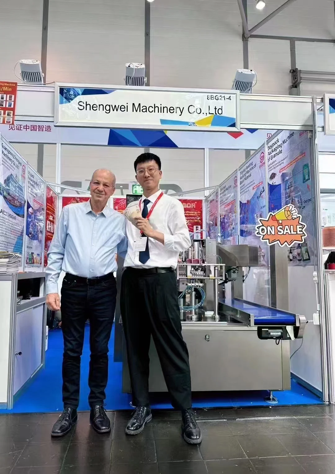 ShengWei Machine booth 8BG21-4 at FACHPACK 2023 Nuremberg — compact premade bag packing machine with European customer
