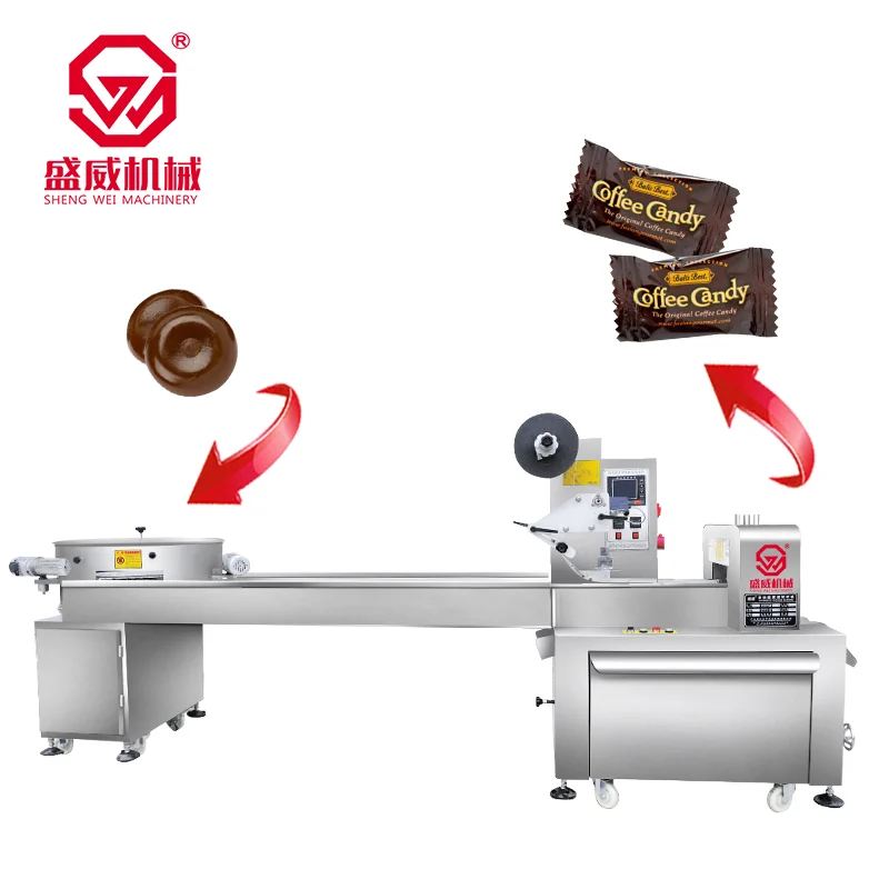 ShengWei SW-1000A volautomatische kussenzakverpakkingsmachine voor snoep met roterend draaiplateau en horizontale flow-pack behuizing