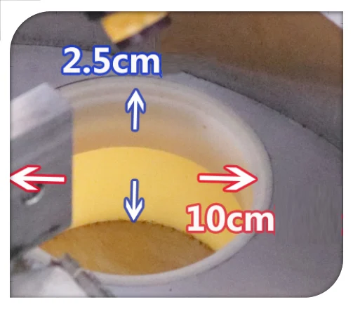 Measuring cup dimensions for SW-2030C tipping bucket dosing and fill-volume confirmation