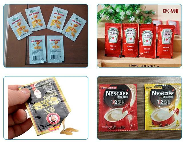 四边封成品小袋样品 — 由 SW-1528 生产的咖啡、调味品和调料单份装