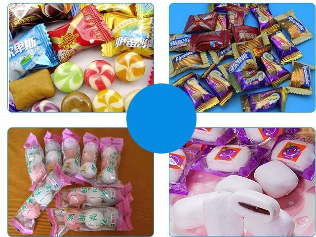 Individually wrapped candy samples — hard candy, gummy, toffee in pillow pouch produced by SW-1200 high speed packing machine