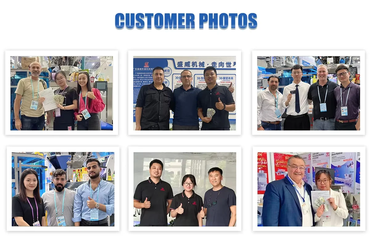 Overseas buyers inspecting ShengWei packaging machines during factory visit
