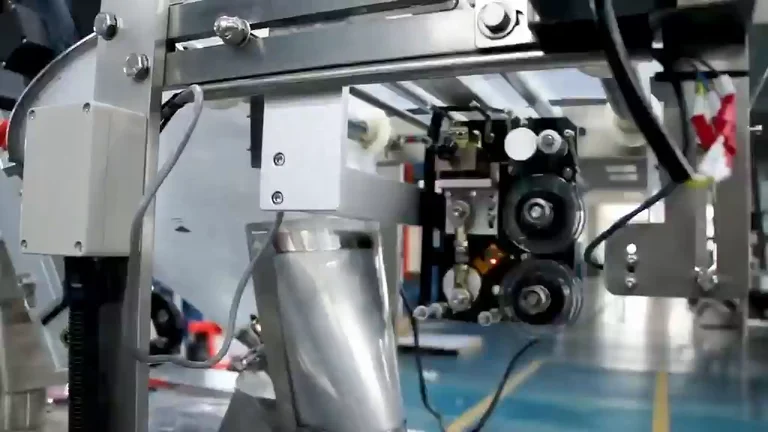 Ribbon date coder mounted above the sealing jaws of a vertical powder packing machine